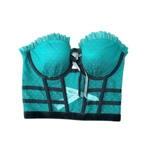 Victorias Secret Green Polka Dot Mesh Velvet Bustier Top 32B NWT‎ Romantic
